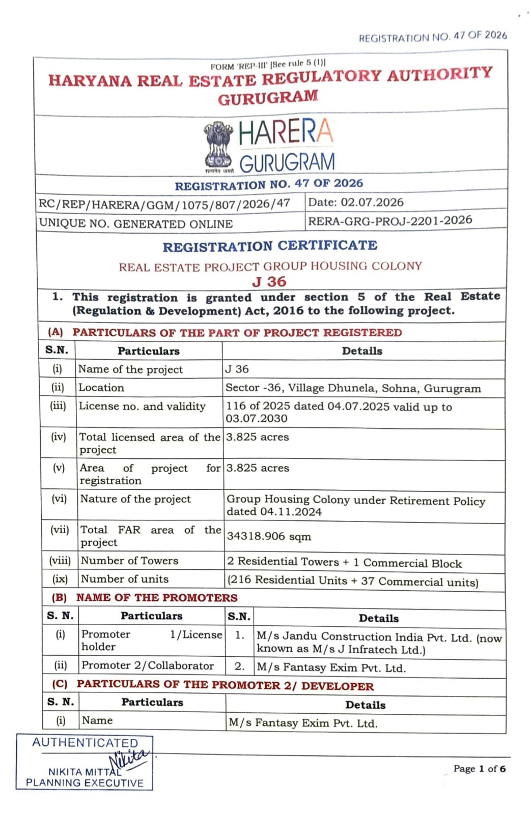 IGBC Platinum Rating & RERA Certificate